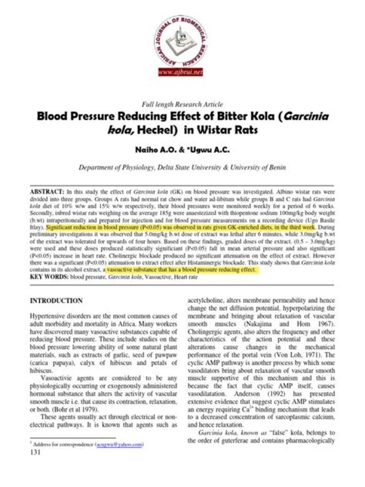 Can Bitter Kola Lower Blood Pressure