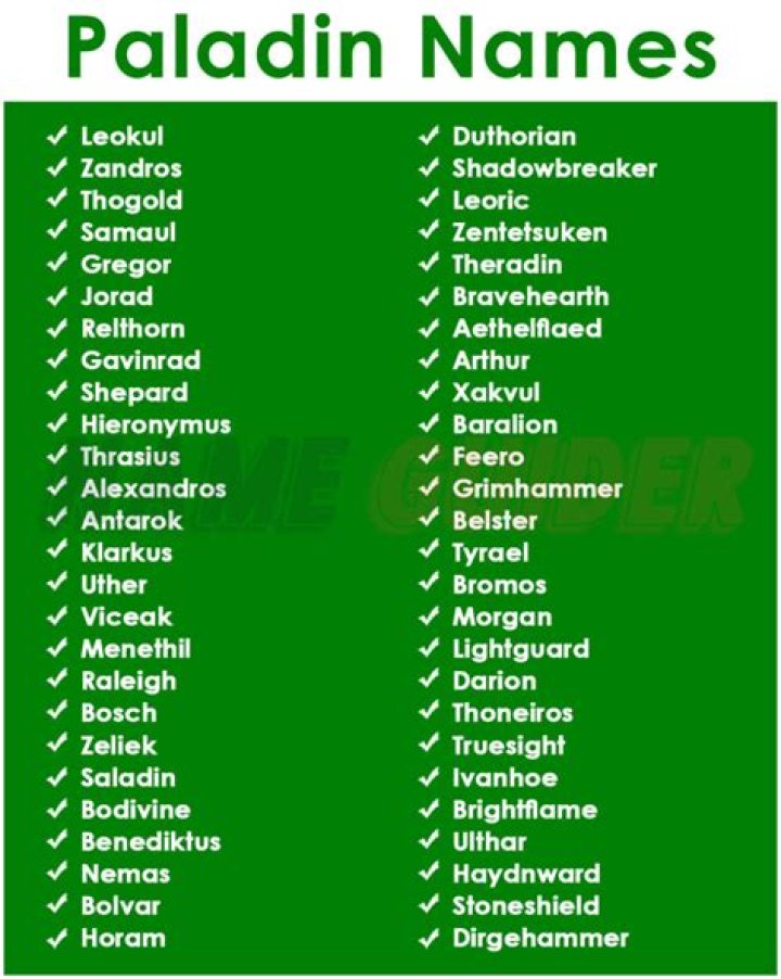 Great Paladin Names