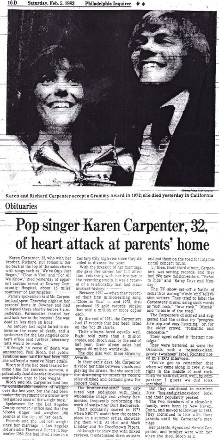 The Tragic Death Of Karen Carpenter: An Obituary